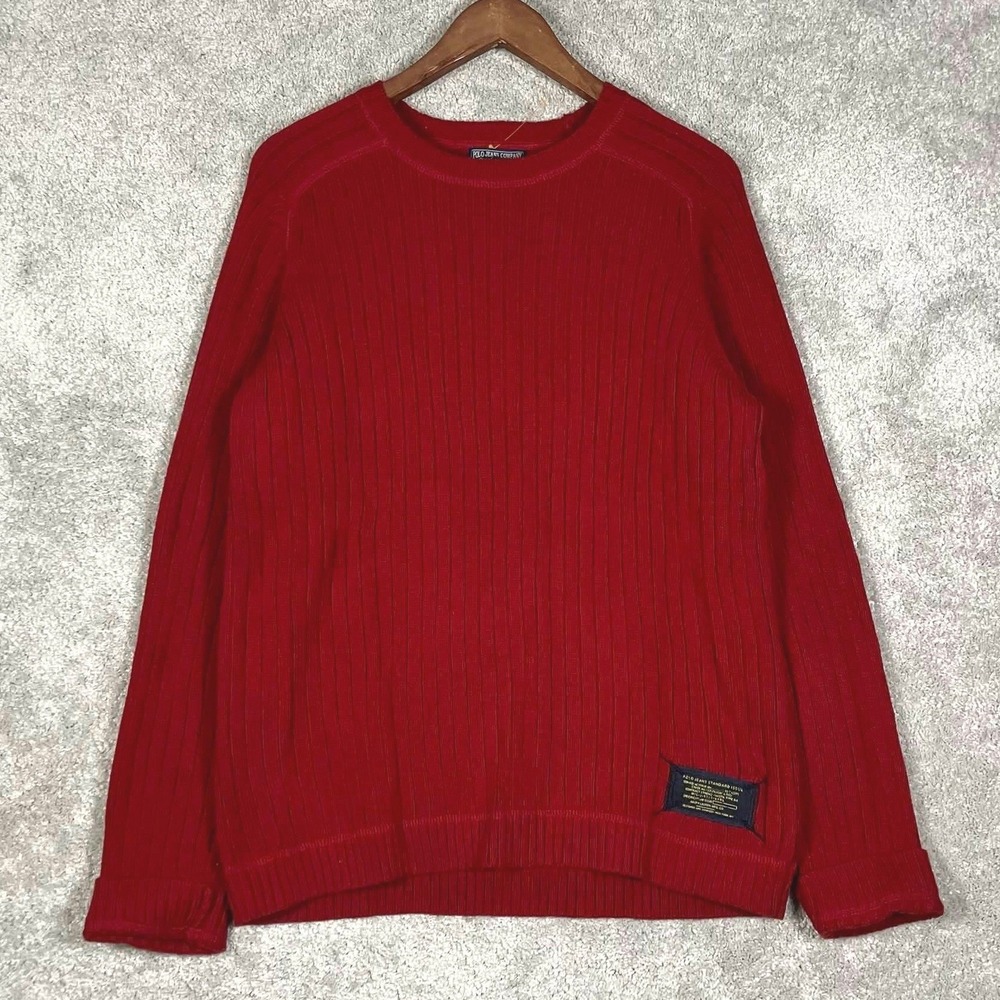 Ralph Lauren Polo‎ Jeans Company Vintage Men's Red Ribbed Sweater Hong Kong Sz M